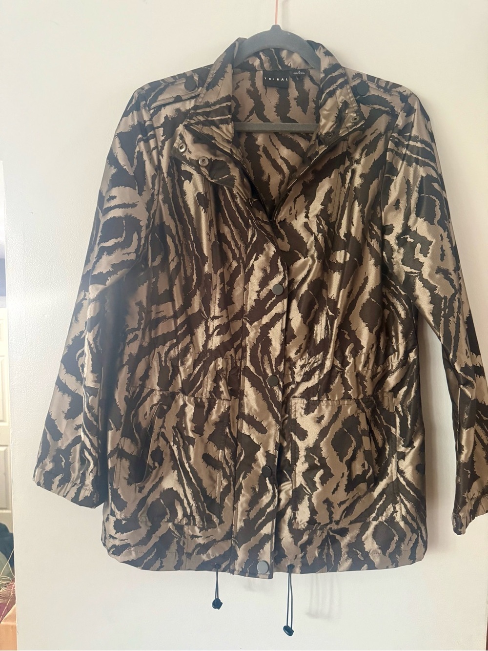 Tribal Metallic Gold & Black Animal Print Lightweight Utility Rain Jacket